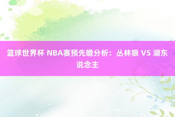 篮球世界杯 NBA赛预先瞻分析：丛林狼 VS 湖东说念主